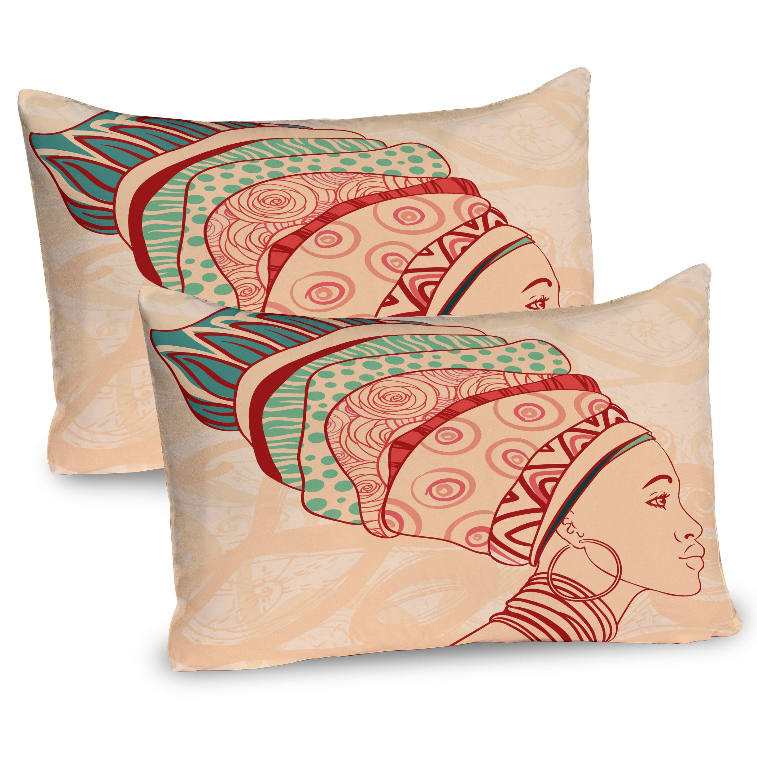Peach Red Teal Microfiber African Turban Pillow Sham Set