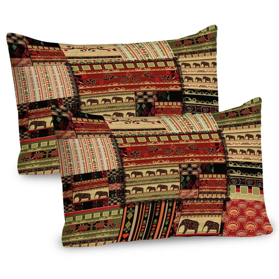 Ambesonne African Pillow Sham 2 Pack, Patchwork Style, 36"x20", Red Green Black