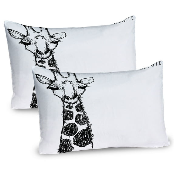 Ambesonne African Pillow Sham 2 Pack, Sketchy Savannah Giraffe, 26"x20", White and Grey