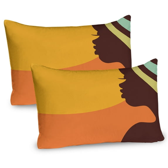 Ambesonne African Pillow Sham 2 Pack, Teenage Girl Face, 36"x20", Orange Salmon Dark Brown