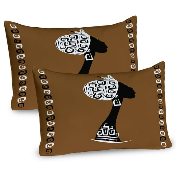 Ambesonne African Pillow Sham 2 Pack, Woman in Culture Clothes, 36"x20", Brown White Black