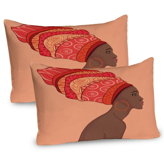 Ambesonne African Pillow Sham 2 Pack, Young Girl Turban, 26"x20", Chocolate Salmon