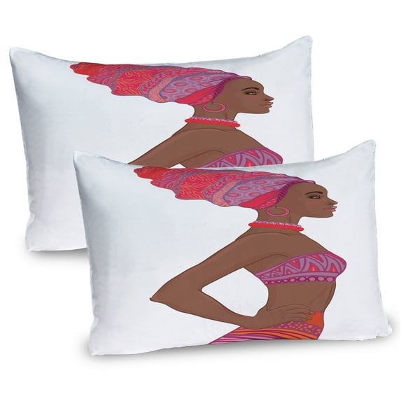 Ambesonne African Pillow Sham 2 Pack, Zulu Woman Bandage Dress, 26"x20", Dark Coral Chocolate