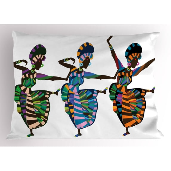Ambesonne African Pillow Sham, Dancers in Cultural Items, 26" X 20", Multicolor