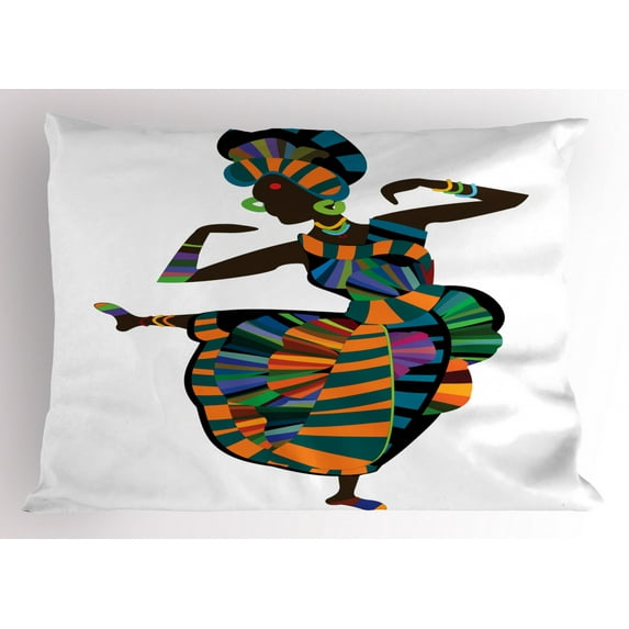 Ambesonne African Pillow Sham, Dancing Zulu Girl, 26" X 20", Multicolor