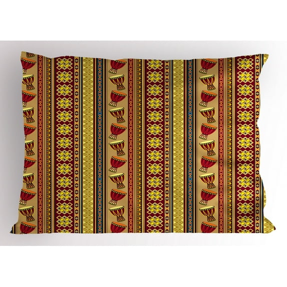 Ambesonne African Pillow Sham, Djembe Drums Geometric, 36" X 20", Multicolor