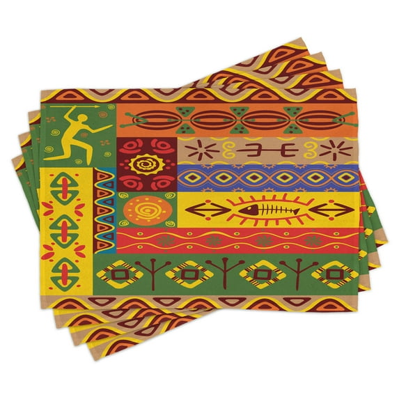 Ambesonne African Place Mats Set of 4, West Folk, Standard Size, Multicolor