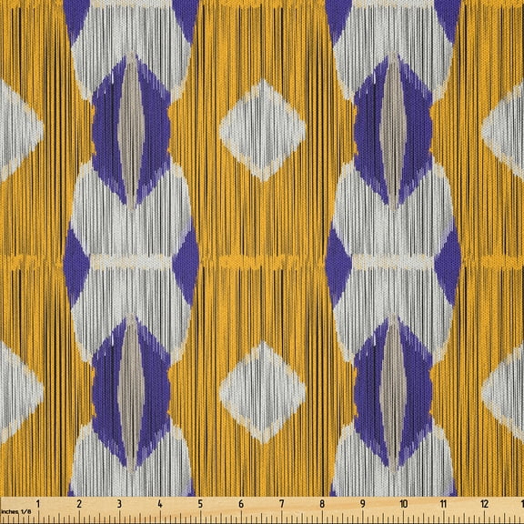 Ambesonne African Print Fabric by the Yard Microfiber, Striped Details Folk, 1 Yard, Dark Violet Pale Orange