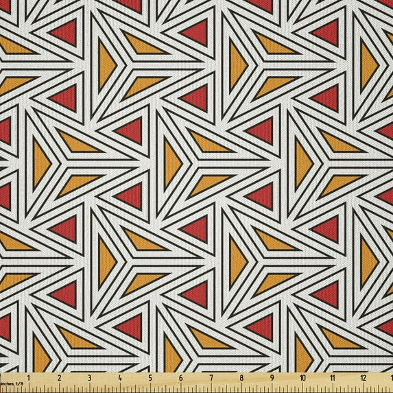 Ambesonne African Print Fabric by the Yard Microfiber, Triangle Mesh Maze, 1 Yard, Dark Coral and Marigold