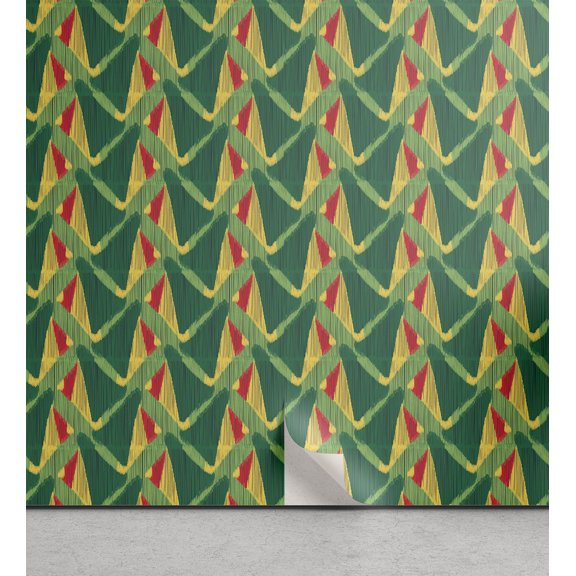 Ambesonne African Print Peel & Stick Wallpaper for Home, Stripes Effect Ethnic, 13"x36", Green Cream Dark Coral