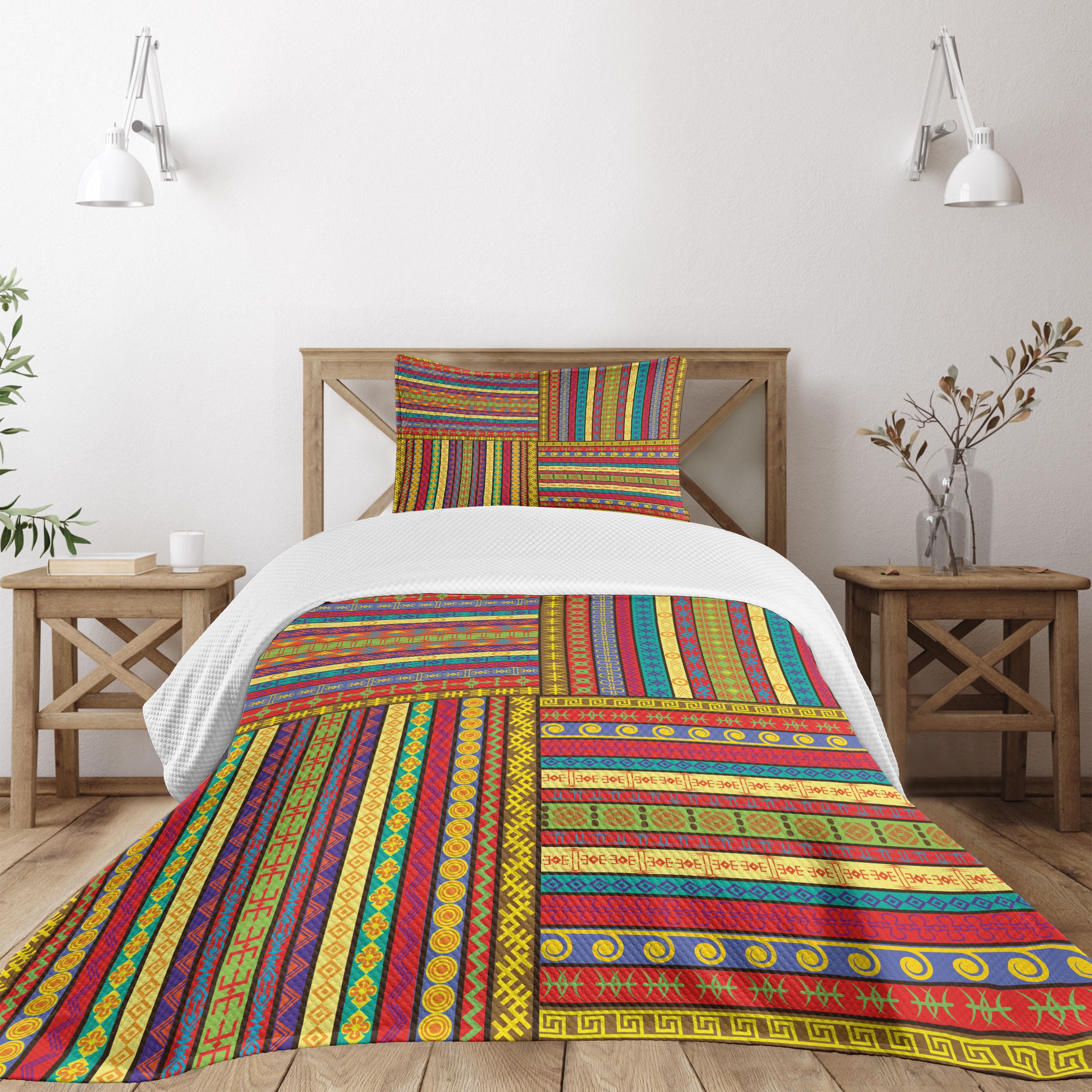 Colorful Quilted Twin Bedspread Set with Pillow Sham