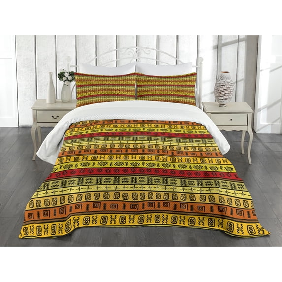 Ambesonne African Quilted Bedspread Set 3 Pcs, Tribal, King Size, Multicolor