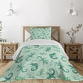 thumbnail image 1 of Ambesonne African Quilted Coverlet 2 Pcs, Exotic Lizard Reptile, Twin Size, Green Mint, 1 of 5