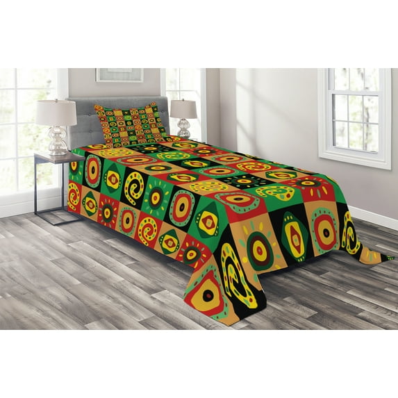 Ambesonne African Quilted Coverlet 2 Pcs, Trippy, Twin Size, Multicolor
