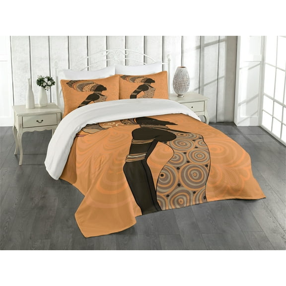 Ambesonne African Quilted Coverlet 3 Pcs, Local Woman, King Size, Multicolor