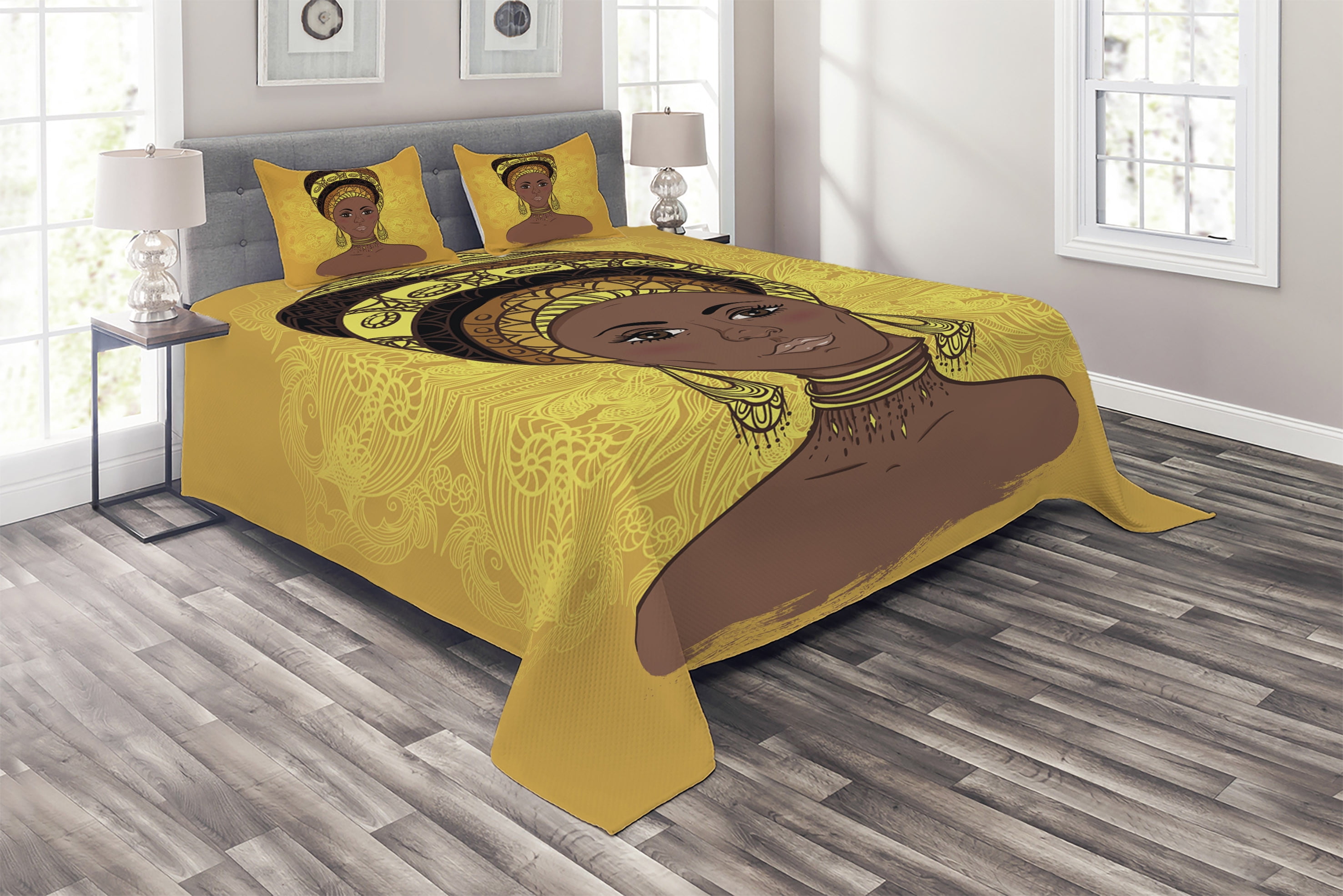 King Quilted Brown Polyester Bedspread Set with Pillow Shams