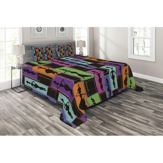 Ambesonne African Quilted Coverlet 3 Pcs, Vases on Heads, Queen Size, Multicolor