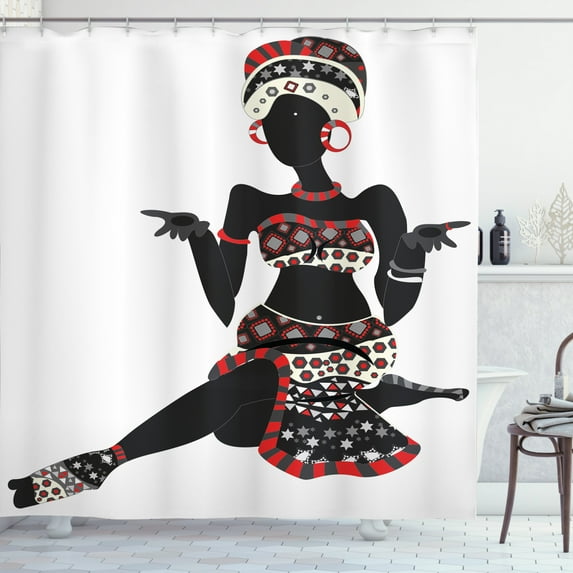 Ambesonne African Shower Curtain, Dress Lady, 69"Wx70"L, Charcoal Grey Vermilion