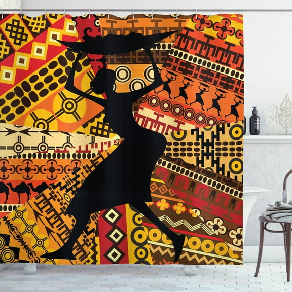 Ambesonne African Shower Curtain, Folk Patterns, 69"Wx70"L, Multicolor