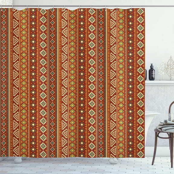 Ambesonne African Shower Curtain, Folkloric Pattern Ornaments, 69"Wx70"L, Dark Rust