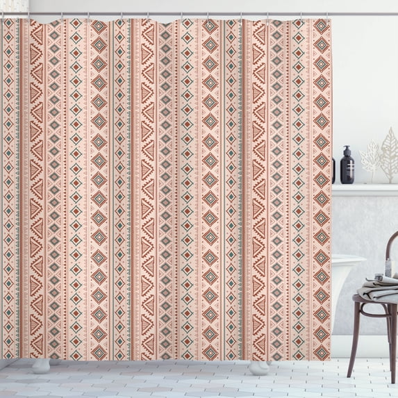 Ambesonne African Shower Curtain, Geometric Pattern Folkloric, 69"Wx70"L, Pale Rose