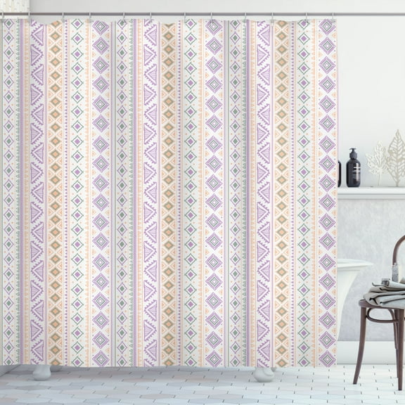 Ambesonne African Shower Curtain, Geometric Pattern Folkloric, 69"Wx75"L, Pale Lavender