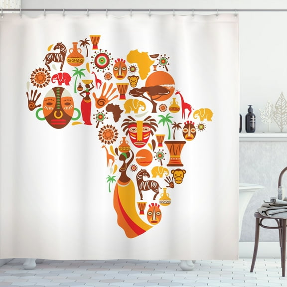 Ambesonne African Shower Curtain, Map, 69"Wx75"L, Orange Brown