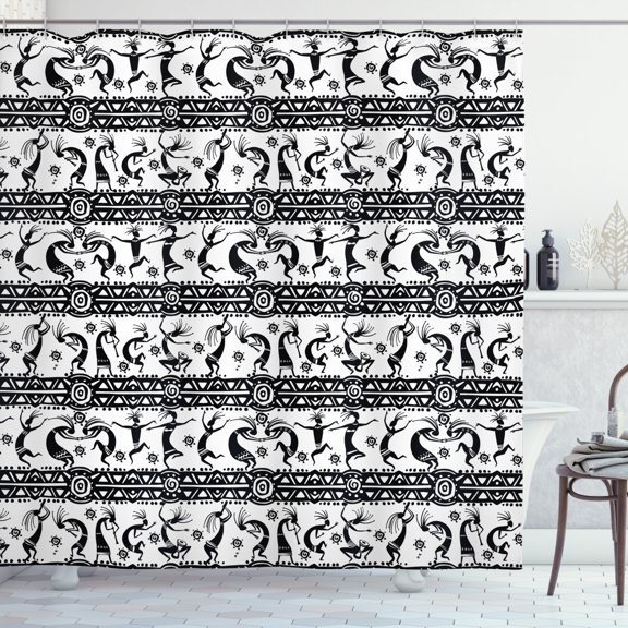 Ambesonne African Shower Curtain, Oriental Dancer, 69"Wx84"L, Black White