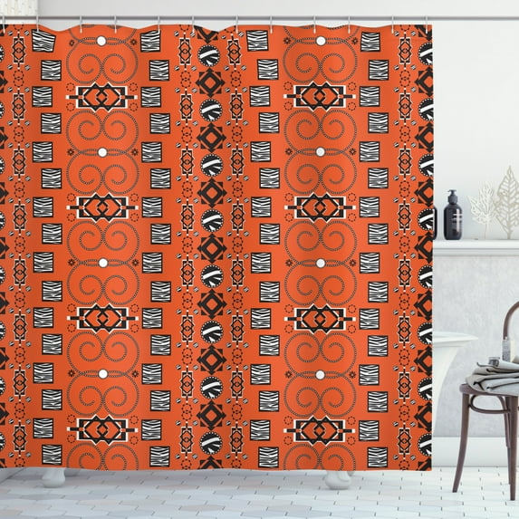 Ambesonne African Shower Curtain, Ornaments, 69"Wx70"L, Orange Black White