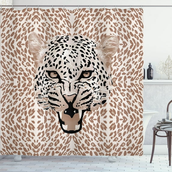 Ambesonne African Shower Curtain, Roaring Wild Leopard, 69"Wx84"L, Cocoa Beige Black