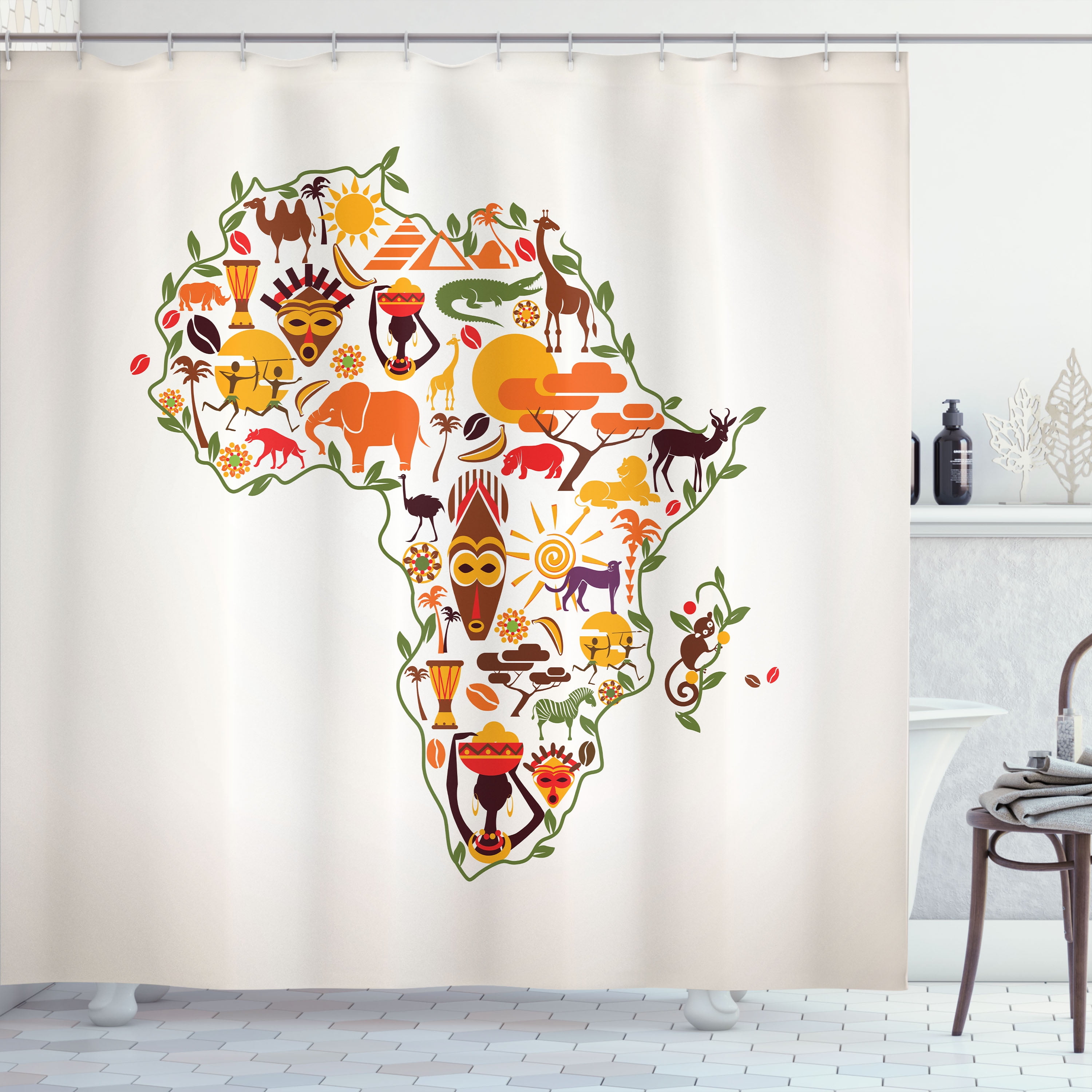 Ambesonne African Shower Curtain Travel Map Arts 69 Wx70 L Multicolor Com