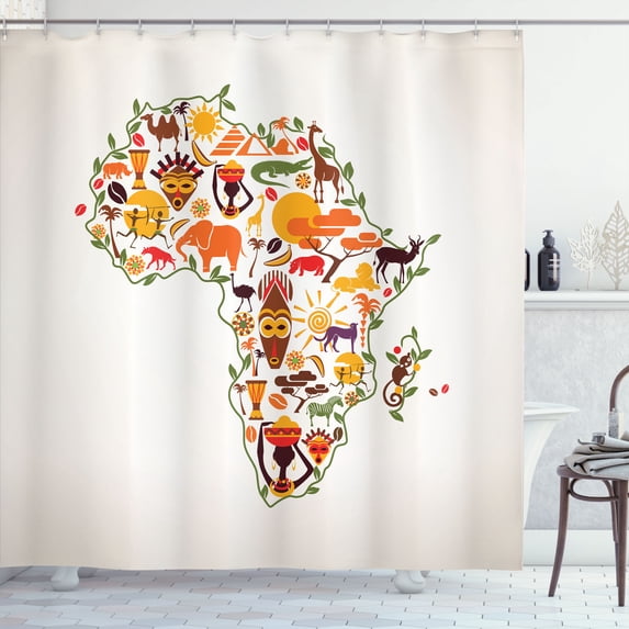 Ambesonne African Shower Curtain, Travel Map Arts, 69"Wx84"L, Multicolor