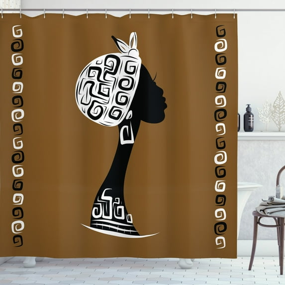 Ambesonne African Shower Curtain, Woman in Culture Clothes, 69"Wx70"L, Brown White Black