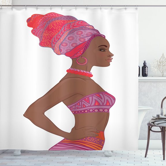 Ambesonne African Shower Curtain, Zulu Woman Bandage Dress, 69"Wx75"L, Dark Coral Chocolate