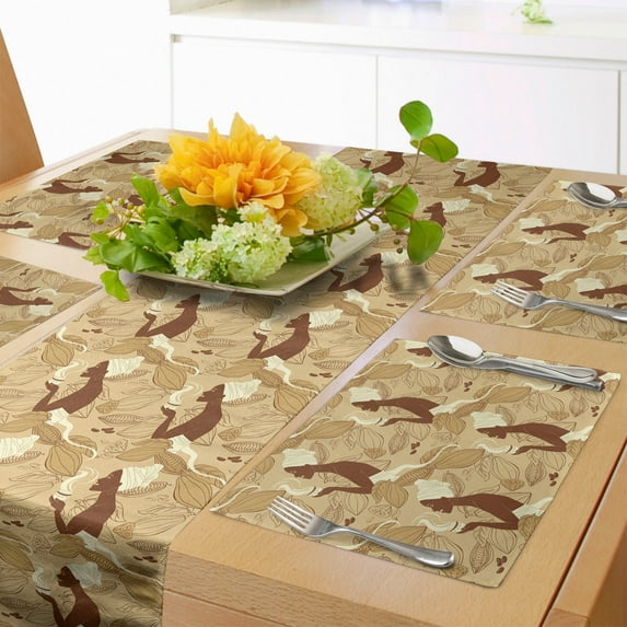 Ambesonne African Table Runner & Placemats, Woman Holding Cup of Coffee, Placemat 4 pcs + Runner 16"x72", Sand Brown and Redwood