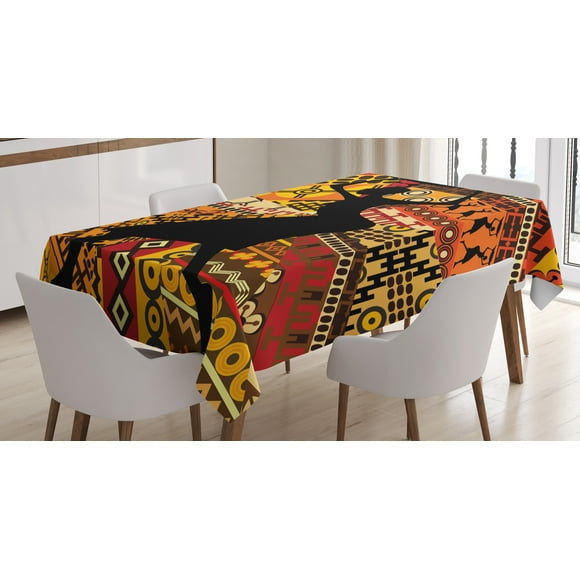 Ambesonne African Tablecloth Rectangular Table Cover, Folk Patterns, 52"x70", Multicolor