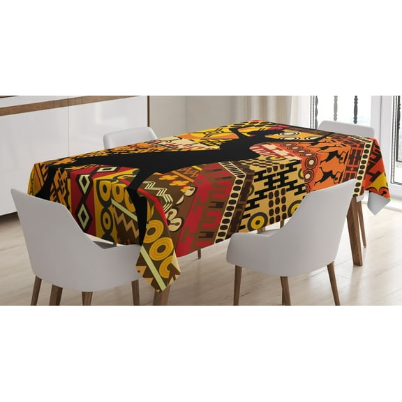 Ambesonne African Tablecloth Rectangular Table Cover, Folk Patterns, 60"x84", Multicolor