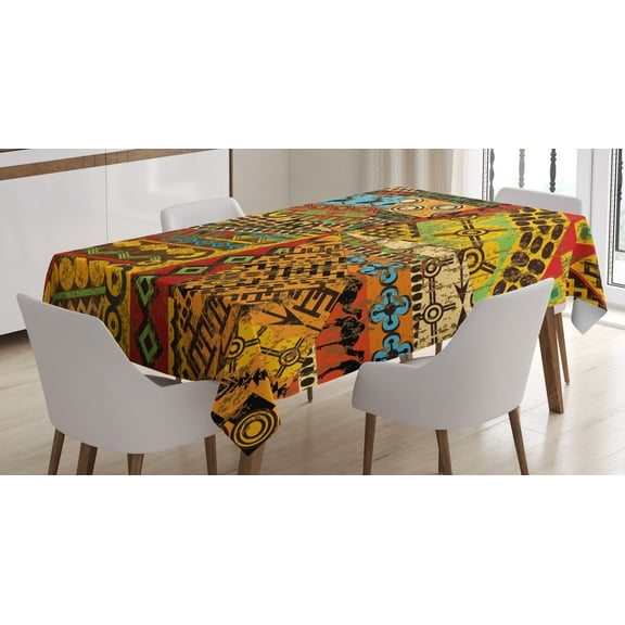 Ambesonne African Tablecloth Rectangular Table Cover, Grunge Motifs, 52"x70", Multicolor
