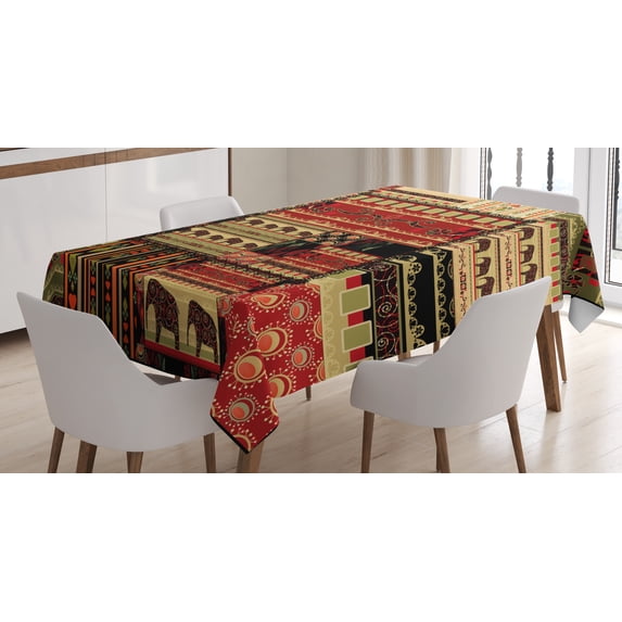 Ambesonne African Tablecloth Rectangular Table Cover, Patchwork Style, 60"x84", Red Green Black