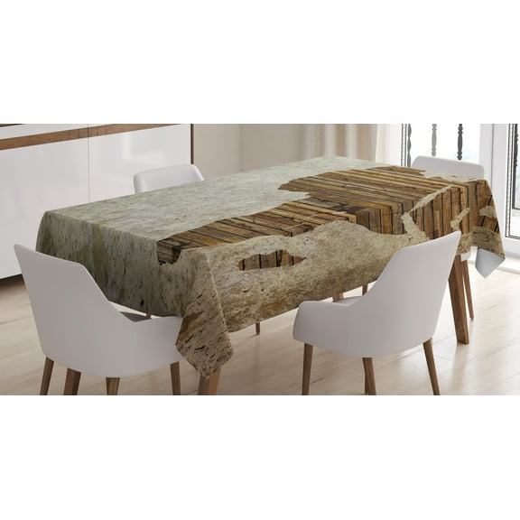 Ambesonne African Tablecloth Rectangular Table Cover, Wooden Plank Map, 60"x90", Tan Umber and Brown