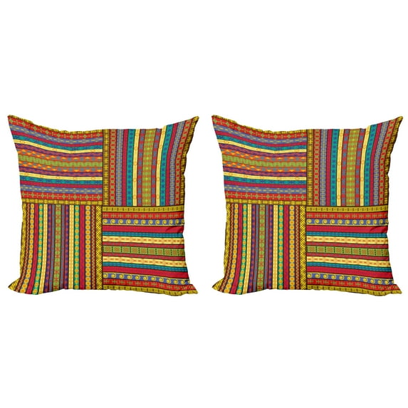 Ambesonne African Throw Pillow Cover 2 Pack, Art Borders, 20", Multicolor