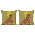 thumbnail image 1 of Ambesonne African Throw Pillow Cover 2 Pack, Fashion Lady with Earrings, 18", Multicolor, 1 of 2