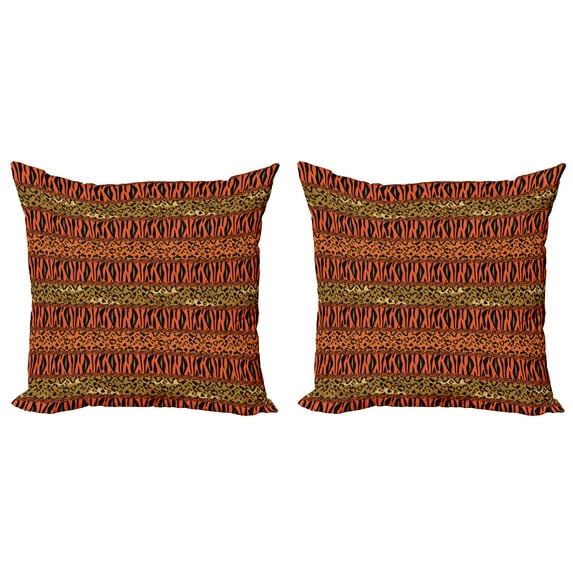 Ambesonne African Throw Pillow Cover 2 Pack, Leopard Cheetah Skin, 16", Orange Amber and Sepia
