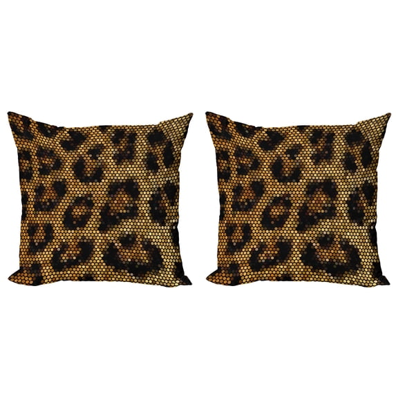 Ambesonne African Throw Pillow Cover 2 Pack, Leopard Motif Trippy, 24", Apricot Dark Brown