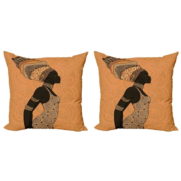 Ambesonne African Throw Pillow Cover 2 Pack, Local Woman, 16", Multicolor