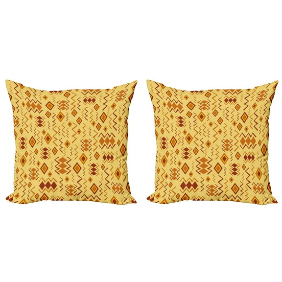 Ambesonne African Throw Pillow Cover 2 Pack, Quirky Art Forms, 24", Sand Brown Ginger