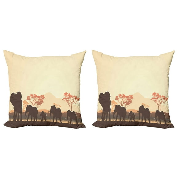 Ambesonne African Throw Pillow Cover 2 Pack, Savannah Animal Pastel Look, 18", Pale Yellow and Brown
