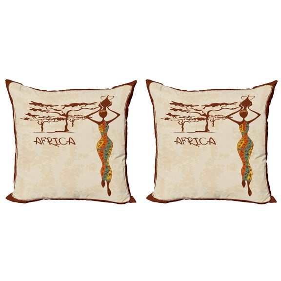 Ambesonne African Throw Pillow Cover 2 Pack, Slim Vintage Girl, 16", Multicolor