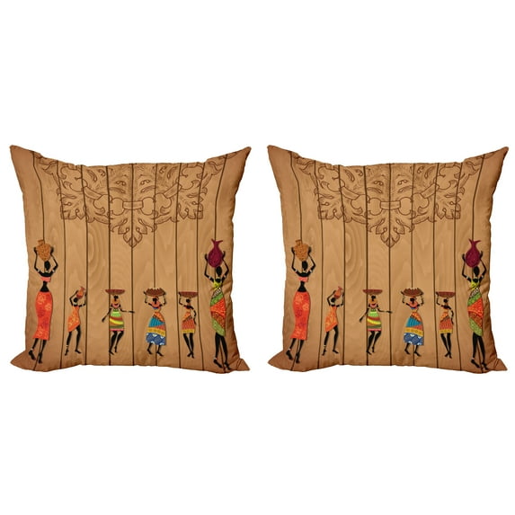 Ambesonne African Throw Pillow Cover 2 Pack, Traditional Lady Characters, 18", Multicolor