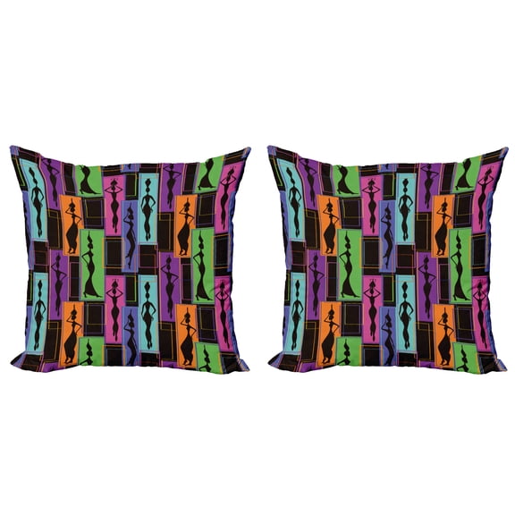 Ambesonne African Throw Pillow Cover 2 Pack, Vases on Heads, 18", Multicolor